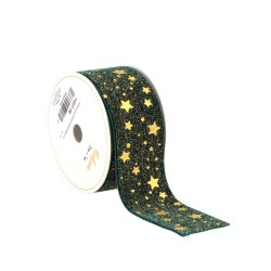 RUBAN VELOURS ETOILE VERT/OR 