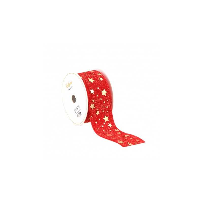 RUBAN VELOURS ETOILE ROUGE/OR 