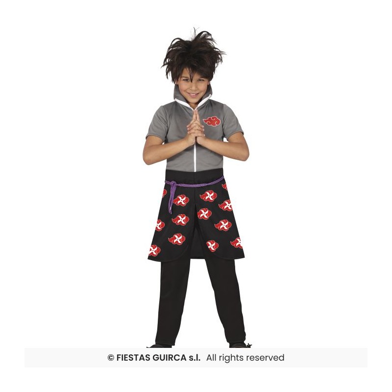 DEGUISEMENT ENFANT NINJA MANGA NARUTO ROUGE NOIR GRIS ET BLANC TAILLE 7-9 ANS
