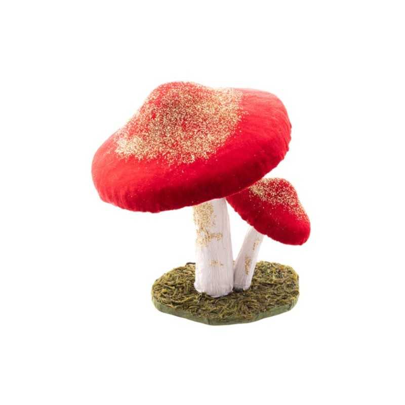 2 CHAMPIGNONS VELOURS ROUGE RUBIS PAILLETTES OR 