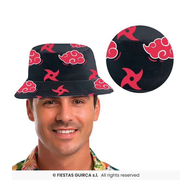 CHAPEAU BOB NOIR ET ROUGE IMPRIME MANGA ITACHI