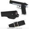 CEINTURE + HOLSTER NOIR + 1 PISTOLET PLASTIQUE ARGENT POLICE 