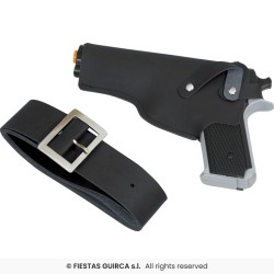 CEINTURE + HOLSTER NOIR + 1 PISTOLET PLASTIQUE ARGENT POLICE 