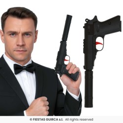 CEINTURE + HOLSTER NOIR + 1 PISTOLET PLASTIQUE ARGENT POLICE 