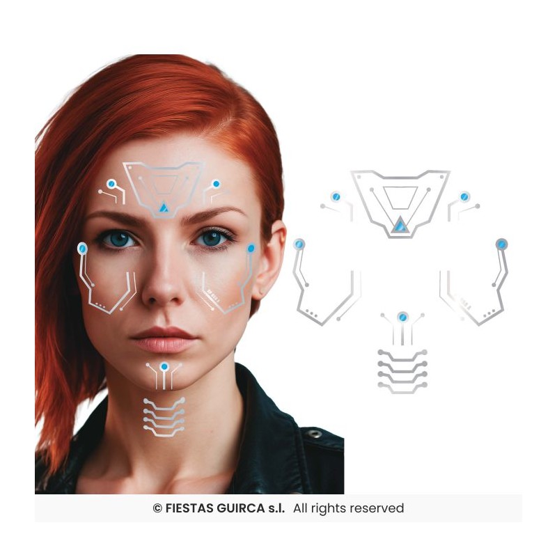 TATOUAGES EPHEMERES DE VISAGE FUTURISTE 30 X 13 CM