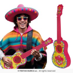 GUITARE UKULELE EN PLASTIQUE COLORE ROSE DECOR MEXICAINS 54 CM