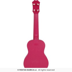 GUITARE UKULELE EN PLASTIQUE COLORE ROSE DECOR MEXICAINS 54 CM