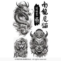 TATOUAGES EPHEMERES ASIATIQUES 14 X 30 CM DRAGON LION