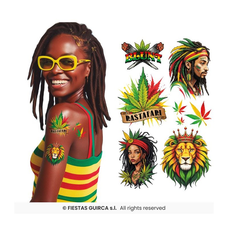 TATOUAGES EPHEMERES JAMAIQUE RASTAFARI 14 X 30 CM