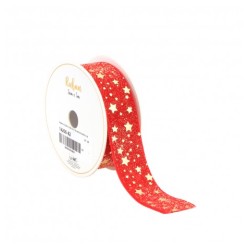 RUBAN PAILETTE ETOILES STAR DUST ROUGE/OR 2,5CM X 3M