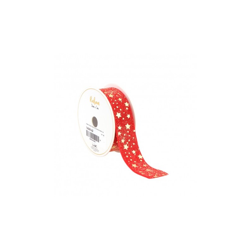 RUBAN PAILETTE ETOILES STAR DUST ROUGE/OR 2,5CM X 3M
