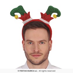 SERRE-TETE BOTTES LUTIN DU PERE NOEL ROUGE ET VERT BRILLANT