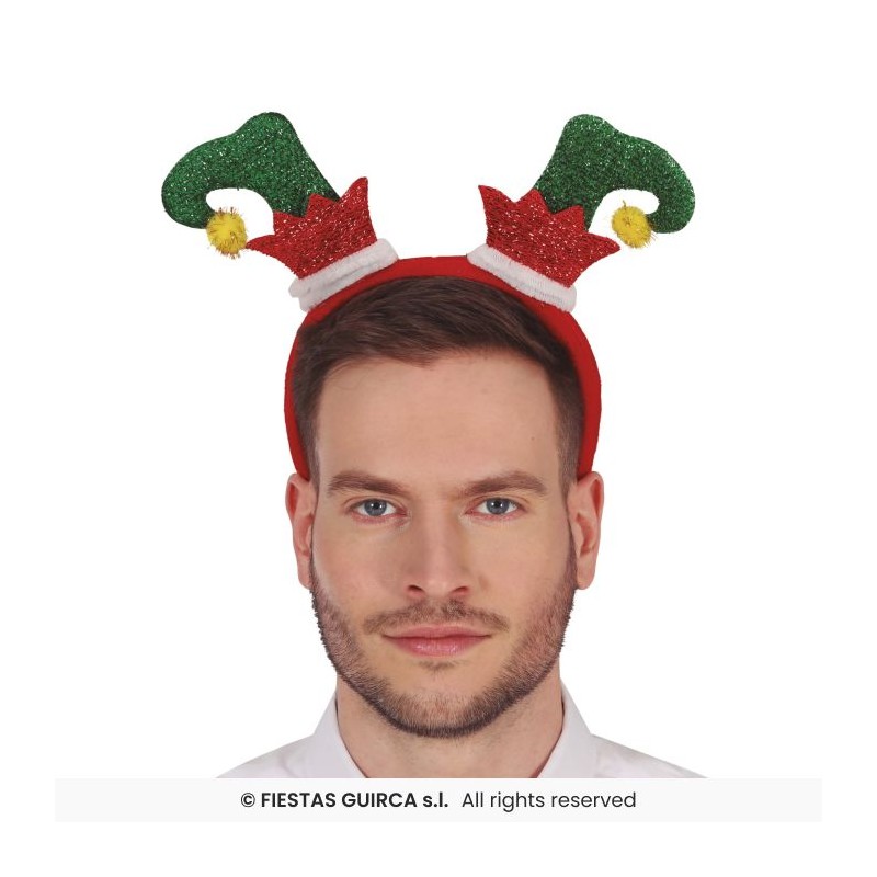 SERRE-TETE BOTTES LUTIN DU PERE NOEL ROUGE ET VERT BRILLANT