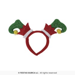 SERRE-TETE BOTTES LUTIN DU PERE NOEL ROUGE ET VERT BRILLANT