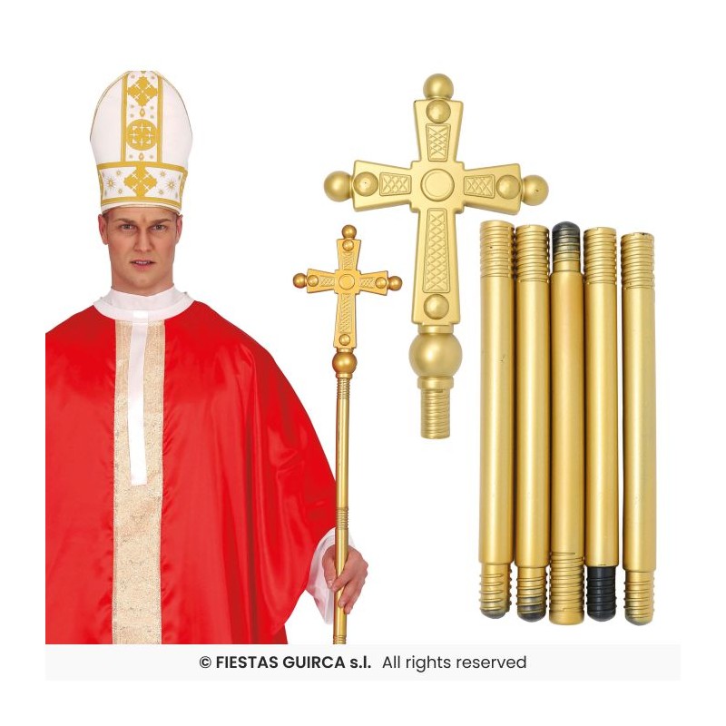 CROSSE OU BATON DE PRETRE OU PAPE AVEC CROIX 170 CM AMOVIBLE
