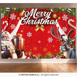 DECORATION PHOTOBOOTH DE NOEL MERRY CHRISTMAS 220 X 150 CM EN TISSUS