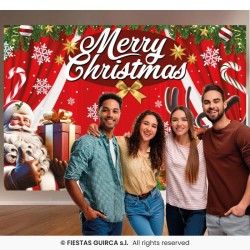 DECORATION PHOTOBOOTH DE NOEL MERRY CHRISTMAS 220 X 150 CM EN TISSUS