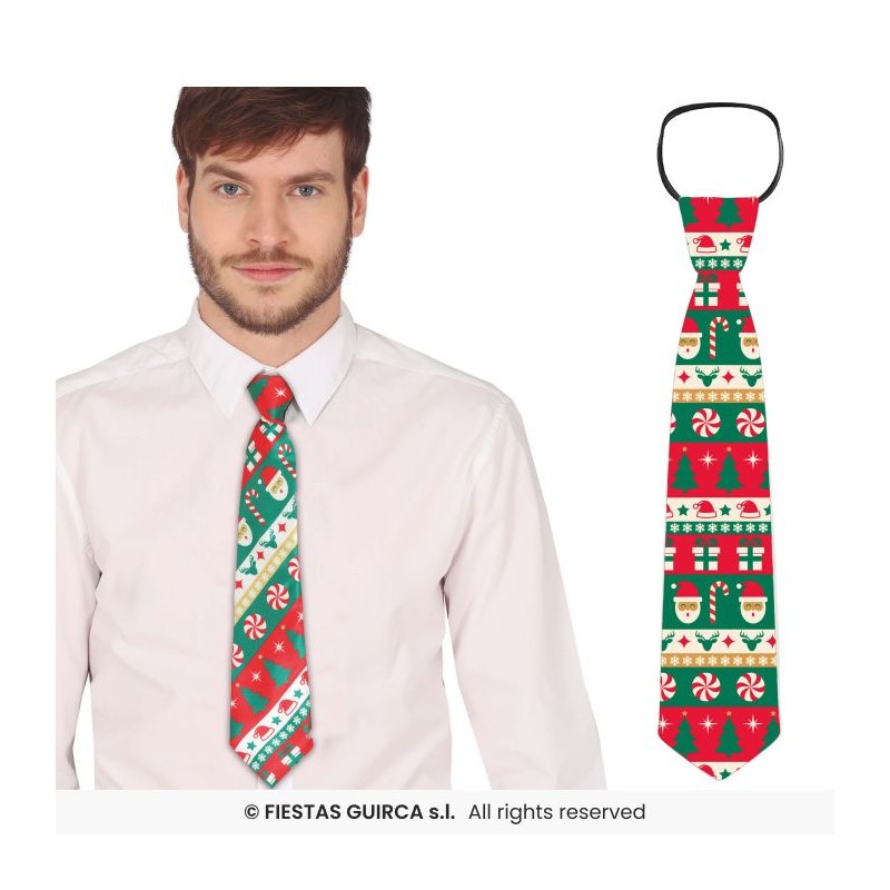 CRAVATE DE NOEL SUCRE D'ORGE SAPIN ET PERE NOEL ROUGE ET VERT