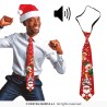 CRAVATE DE NOEL MUSICALE PERE NOEL ET SAPIN SUR FOND ROUGE