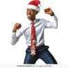 CRAVATE DE NOEL MUSICALE PERE NOEL ET SAPIN SUR FOND ROUGE