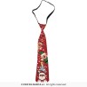 CRAVATE DE NOEL MUSICALE PERE NOEL ET SAPIN SUR FOND ROUGE