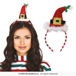 SERRE TETE BONNET DE NOEL ROUGE AVEC PLUMETTIS BLANC