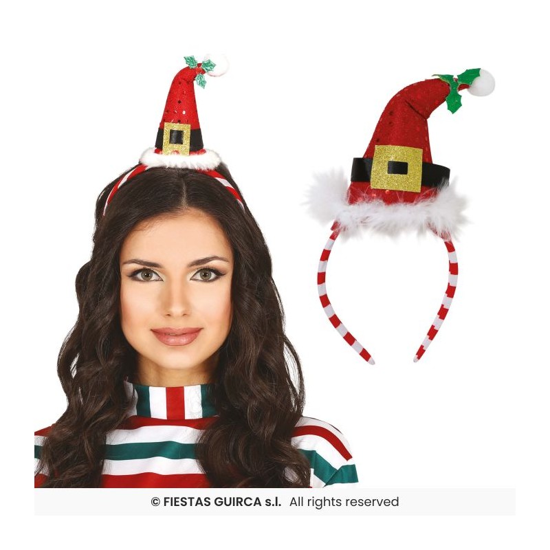 SERRE TETE BONNET DE NOEL ROUGE AVEC PLUMETTIS BLANC