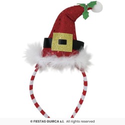 SERRE TETE BONNET DE NOEL ROUGE AVEC PLUMETTIS BLANC