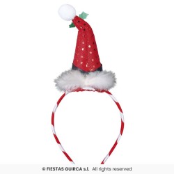 SERRE TETE BONNET DE NOEL ROUGE AVEC PLUMETTIS BLANC