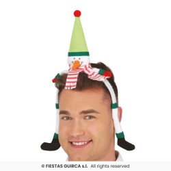 SERRE TETE BONHOMME DE NEIGE BLANC BONNET VERT