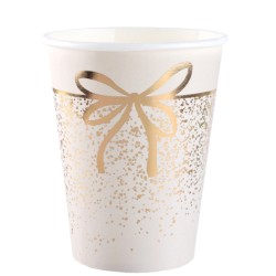 10 GOBELETS BLANC AVEC NOEUD OR