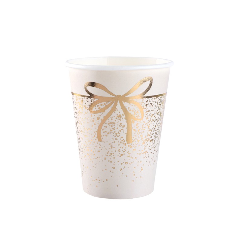 10 GOBELETS BLANC AVEC NOEUD OR 