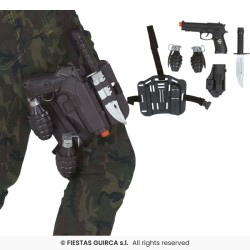 SET MILITAIRE HOLSTER DE JAMBE 2 GRENADES 1 PISTOLET 1 COUTEAU