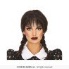 PERRUQUE MERCREDI 2 NATTES OU TRESSES NOIRES + FRANGE ADULTE