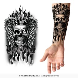 TATOUAGE TETE DE MORT COURONNEE 30 X 14 CM