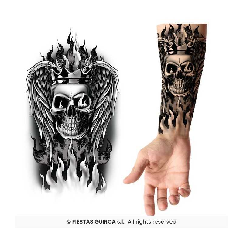 TATOUAGE TETE DE MORT COURONNEE 30 X 14 CM