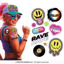 TATOUAGES ACID COLORES ANNEES 90 30 X 14 CM