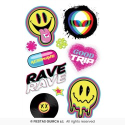 TATOUAGES ACID COLORES ANNEES 90 30 X 14 CM