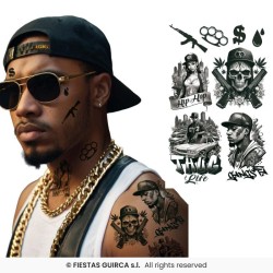 FEUILLE DE TATOUAGES THUG LIFE 30 X 14 CM