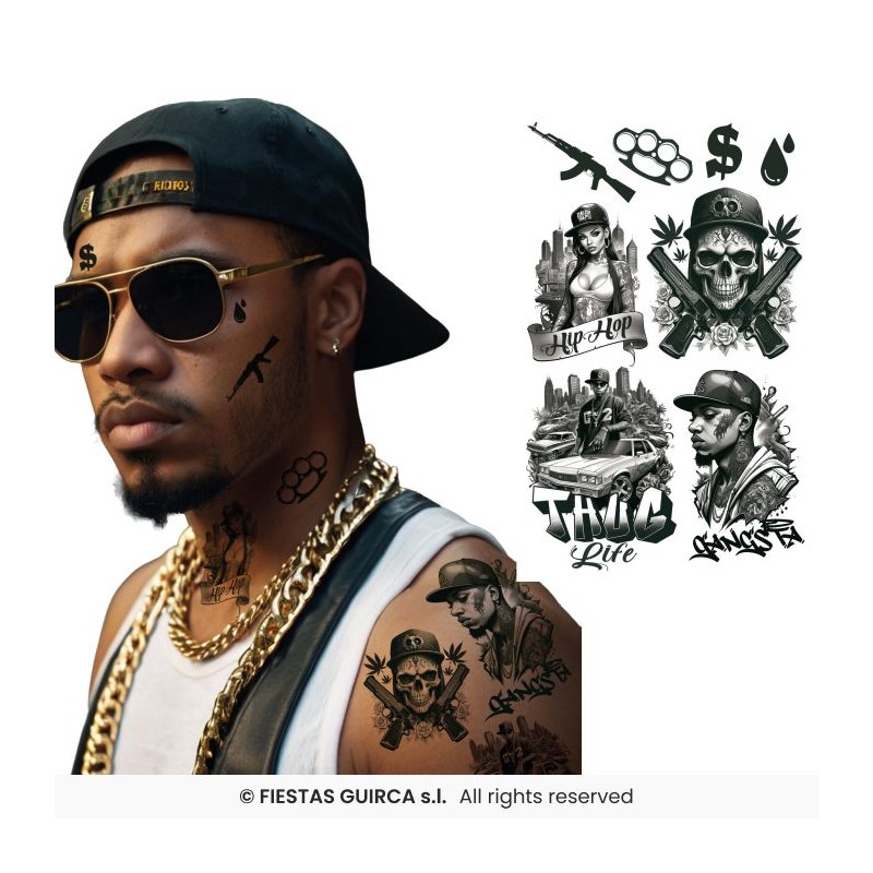 FEUILLE DE TATOUAGES THUG LIFE 30 X 14 CM