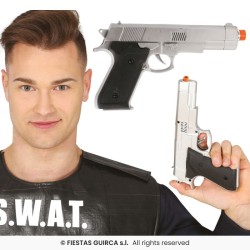 PISTOLET ARGENT OU OR 24 CM EN PLASTIQUE