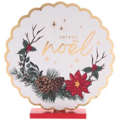 DECOR EN BOIS ROND JOYEUX NOEL MOTIFS SOUS BOIS ETOILE DE NOEL POMME DE PIN