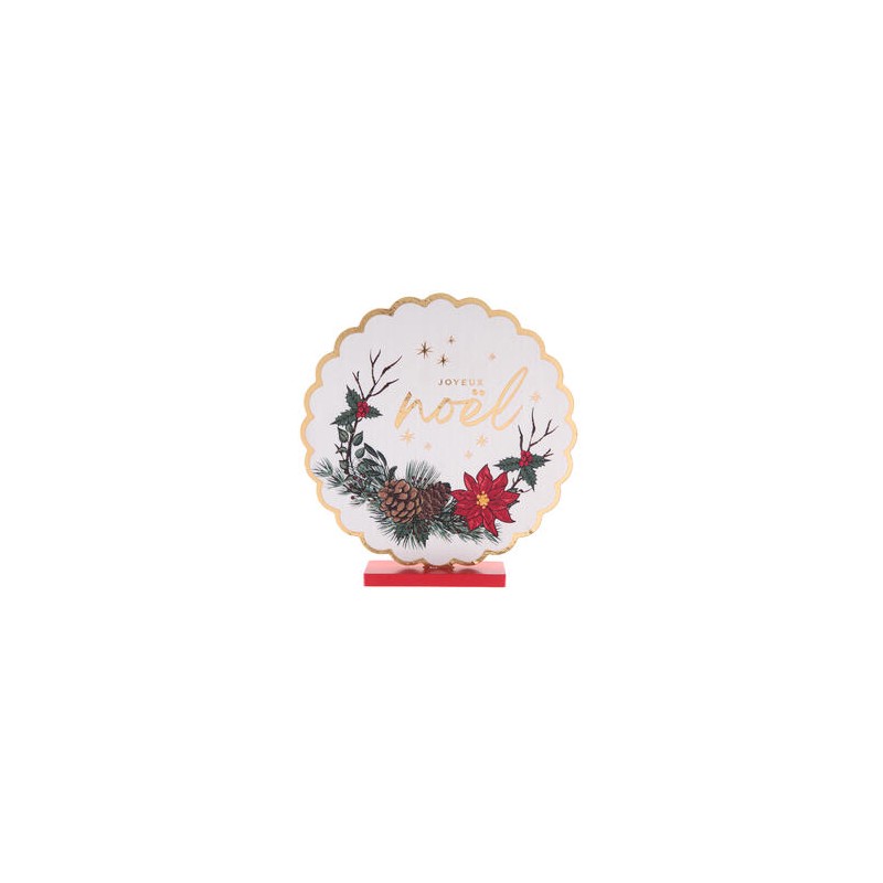 DECOR EN BOIS ROND JOYEUX NOEL MOTIFS SOUS BOIS ETOILE DE NOEL POMME DE PIN