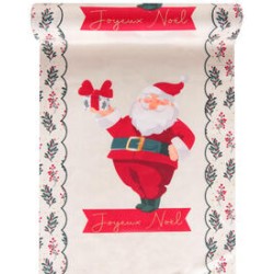 CHEMIN DE TABLE HOUX DE NOEL + PERE NOEL 28 CM X 2.5 M