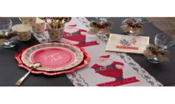 CHEMIN DE TABLE HOUX DE NOEL + PERE NOEL 28 CM X 2.5 M