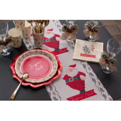 CHEMIN DE TABLE HOUX DE NOEL + PERE NOEL 28 CM X 2.5 M