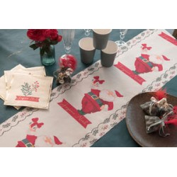 CHEMIN DE TABLE HOUX DE NOEL + PERE NOEL 28 CM X 2.5 M