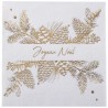 10 SERVIETTES MAJESTUEUSE NATURE BLANC ET OR JOYEUX NOEL 33 X 33 CM