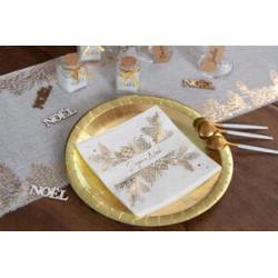 10 SERVIETTES MAJESTUEUSE NATURE BLANC ET OR JOYEUX NOEL 33 X 33 CM