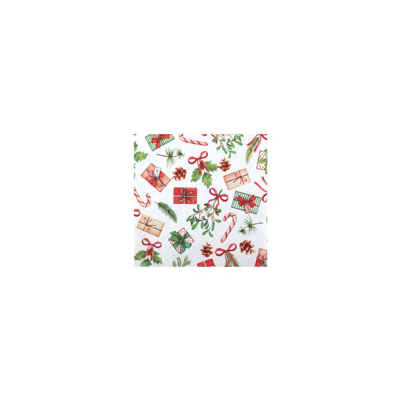 10 SERVIETTES BOUQUET DE NOEL ROUGE ET VERT JOYEUX NOEL 33 X 33 CM